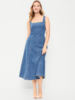 Fit & Flare Sleeveless Denim Midi Dress | Old Navy (US)