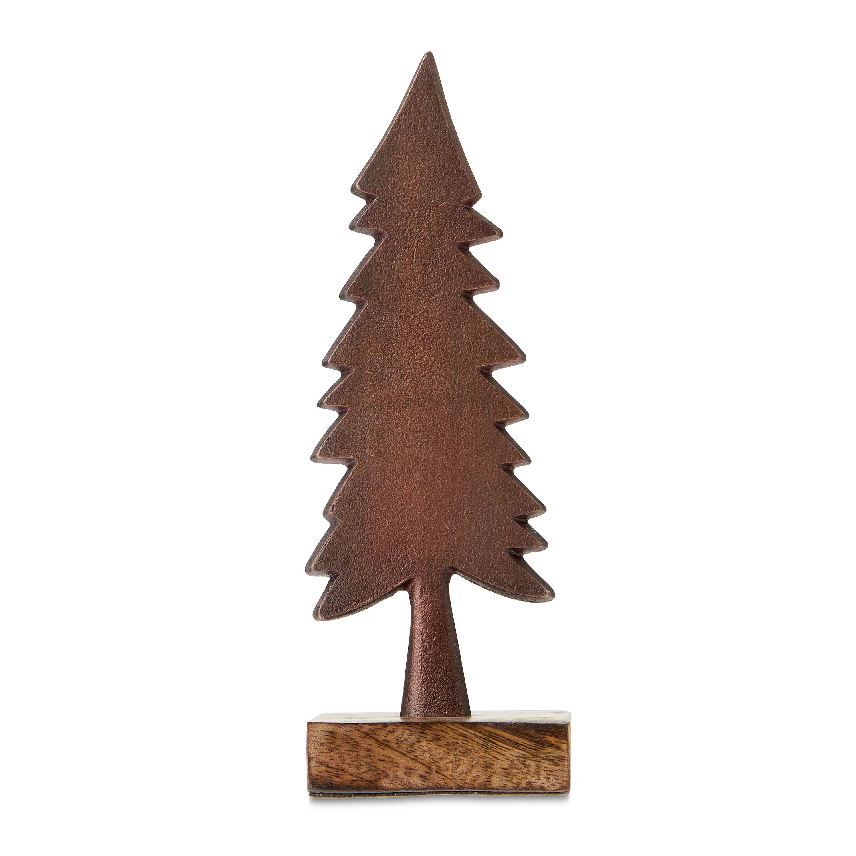 Brown Wood Christmas Tree Tabletop Decoration, 8.125 in, by Holiday Time | Walmart (US)