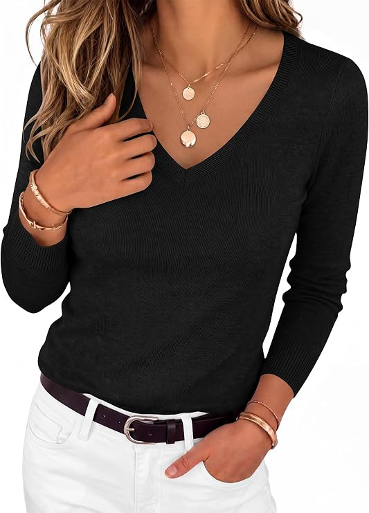 ANRABESS Womens V Neck Wool Blend Knit Lightweight Sweater | Amazon (US)