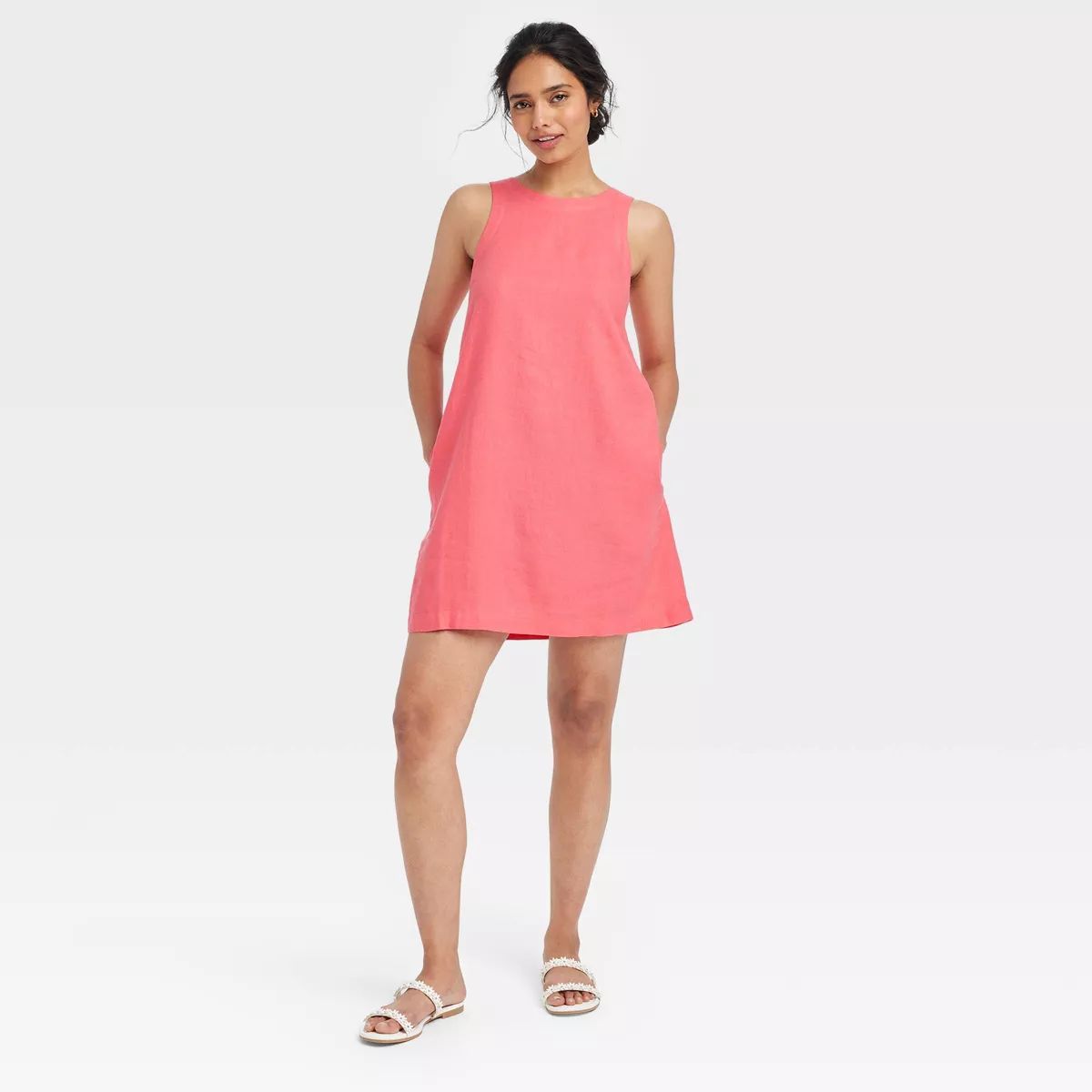 Women's Linen Mini Shift Dress - A New Day™ Pink M | Target