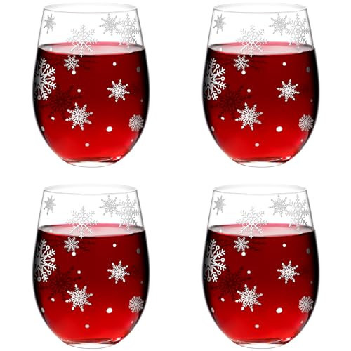 Set of 4 Winter Wine Glasses for Christmas Gift 15 Oz Silver-plated Snowflake Glasses for Holiday Party Christmas Themed Decor for Home Table Kitchen Housewarming Gifts for Family Friends Coworkers | Amazon (US)