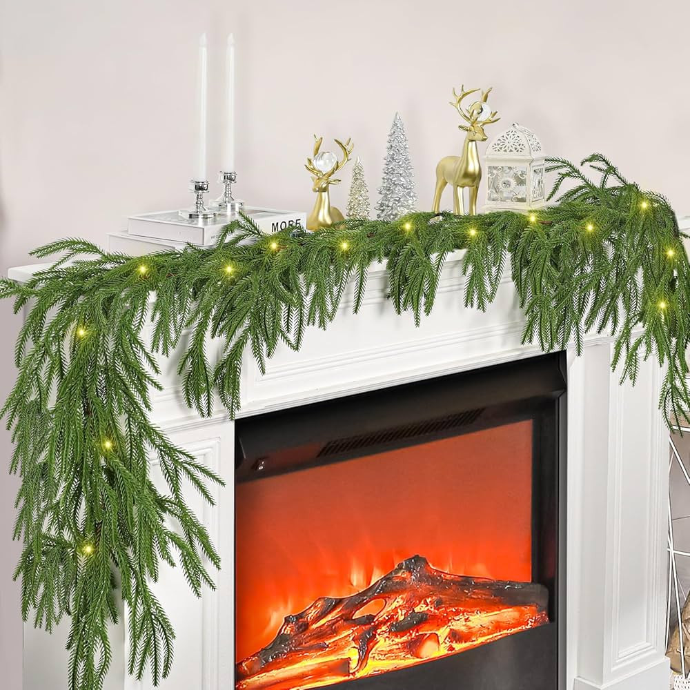 Christmas Norfolk Pine Garland, Real Touch Cedar Garland Artificial Pine Cypress Vines,Gree... | Amazon (US)