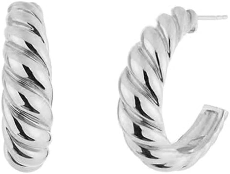 Dainty Croissant Twist Chunky Hoop Earrings for Women Girls 14K Gold Plated Huggie Half Open Hoop... | Amazon (US)