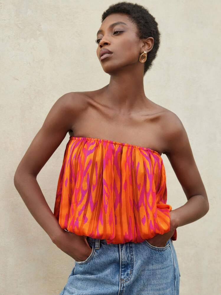 Aveloria Modichic Women Vacation Beach Style Oil Painting Print Chiffon Halter Cropped Top, Spring/Summer | SHEIN