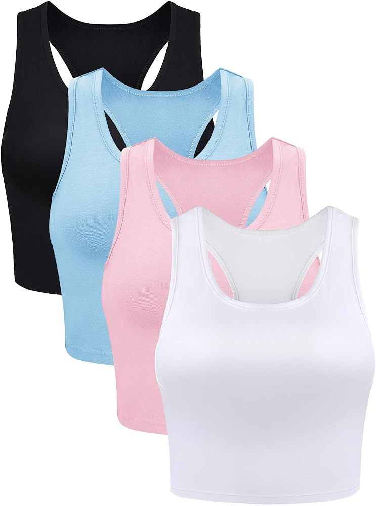 Boao 4 Pieces Basic Crop Tank Tops Sleeveless Racerback Crop Sport Cotton Top for Women | Amazon (US)