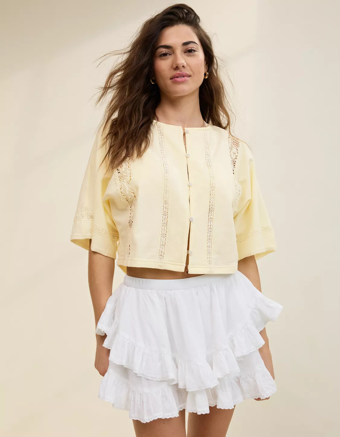 Aerie Short Sleeve Crochet Cardigan | American Eagle Outfitters (US & CA)