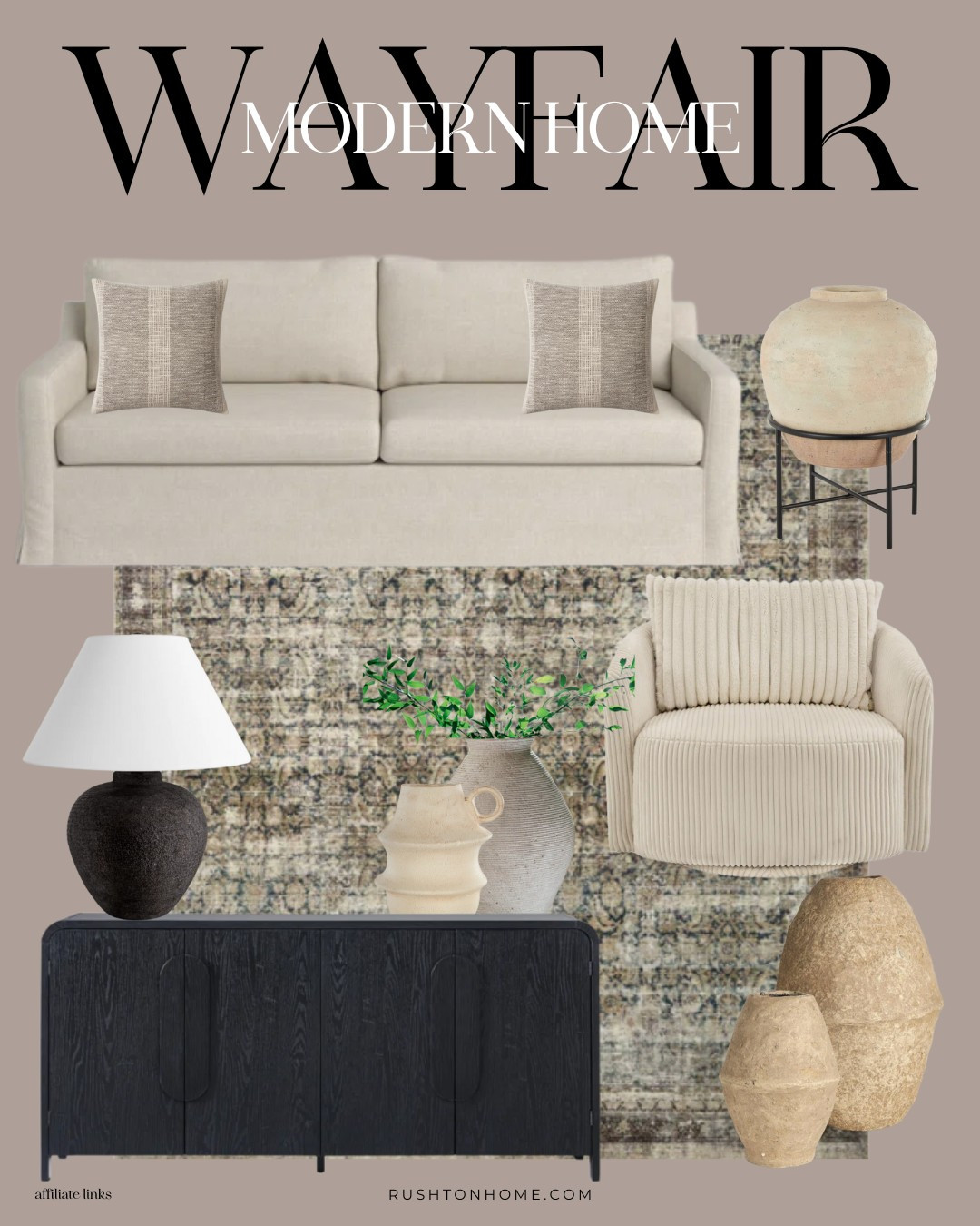 This light natural living room feel feels like bringing the outdoor in! Soft colors, greens, browns, but still light and airy.

I've been loving these @wayfair home finds! This inspiration pulls together a vibe that feels antique, european, earthy and yet still modern.

Home decor, home design, interior design, furniture, console table, accent chairs, vases, candlesticks, bench, cabinet, sideboard, swivel chair, olive jug, sofa, comfy couch, rug, area rug, carpet, floor vase
 

 

#LTKWatchNow #LTKHome #LTKSaleAlert