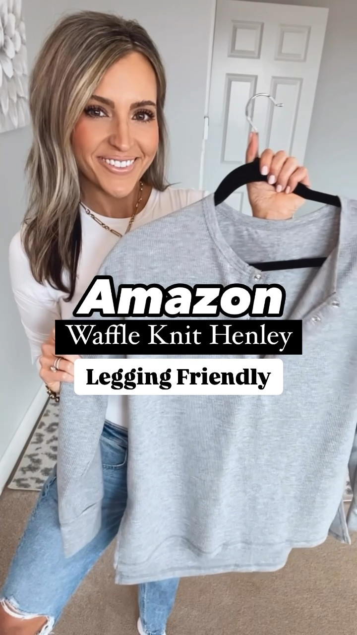 Waffle knit Henley is that long enough with leggings! Comfortable oversized fit. Wearing my true size small 

#LTKStyleTip #LTKWatchNow #LTKFindsUnder50