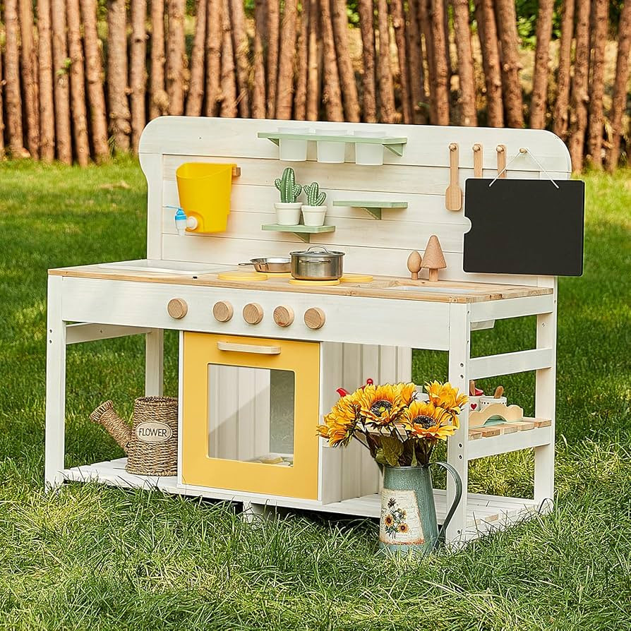 Giant bean Mud Kitchen for Kids Outdoor, Deluxe Wooden Toy Play Kitchen Set, with Sand and Water ... | Amazon (US)