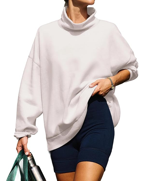 Womens Mock Neck Sweatshirts Oversized Fleece Turtleneck Long Sleeve Loose Fit Drop Shoulder Pull... | Amazon (US)
