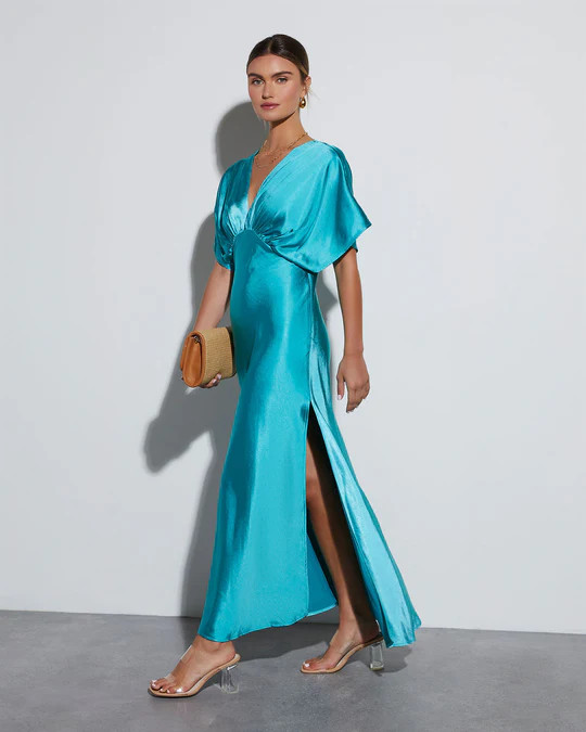 Theia Satin V-Neck Maxi Dress | VICI