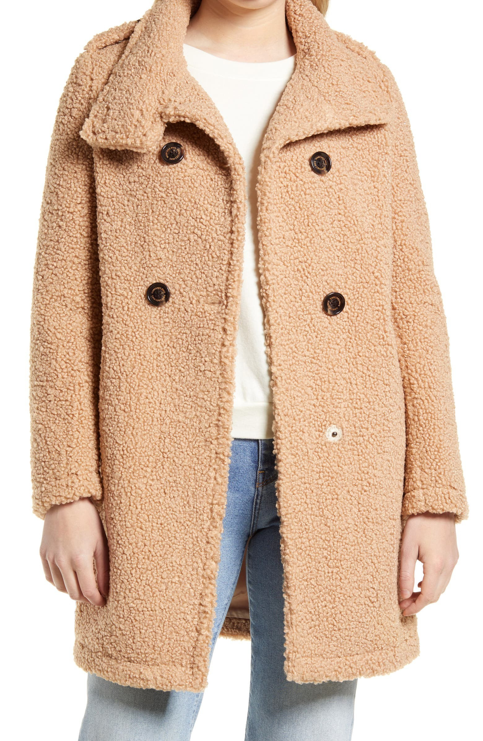 Double Breasted Faux Shearling Teddy Coat | Nordstrom