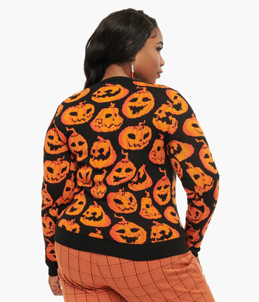 Black & Orange Pumpkin Print Knit Sweater | UniqueVintage