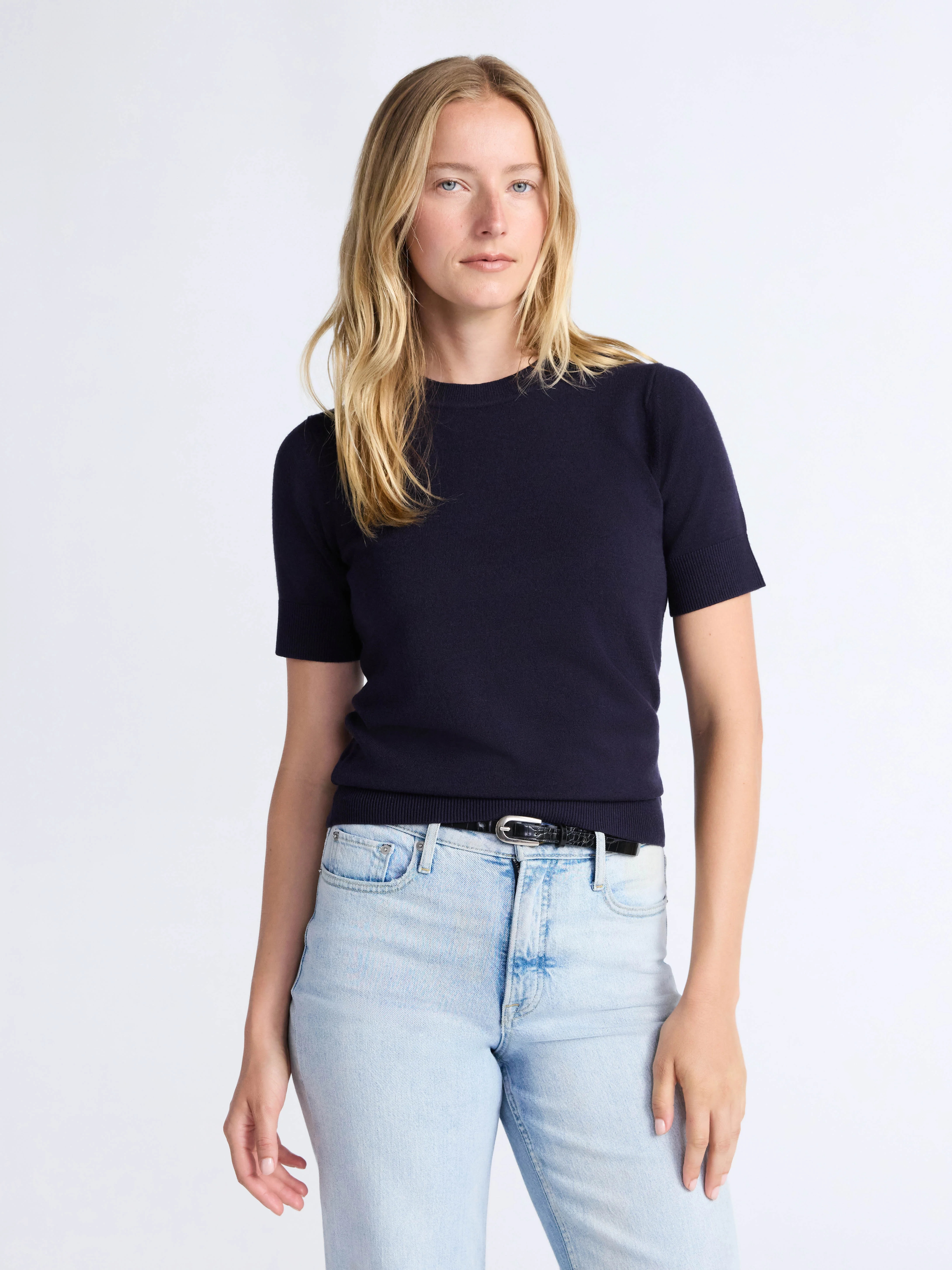 Free Assembly Women's and Women's Plus Cozy Yarn Shrunken Sweater Tee with Short Sleeves, Lightwe... | Walmart (US)