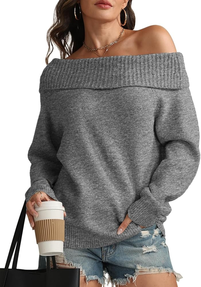 ATHMILE Womens Off The Shoulder Sweaters Oversized Batwing Sleeve Loose Pullover Fall Outfits Win... | Amazon (US)