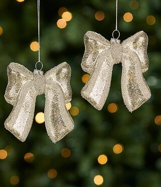 Blue Christmas Collection Glitter Bow Glass Ornament Set | Dillard's