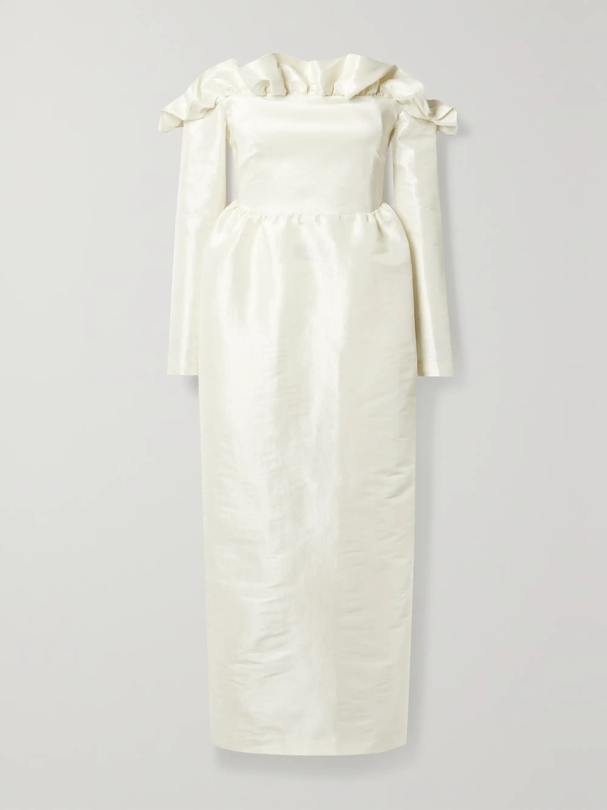 + NET SUSTAIN Enya off-the-shoulder ruffled dupioni midi dress | NET-A-PORTER (US)