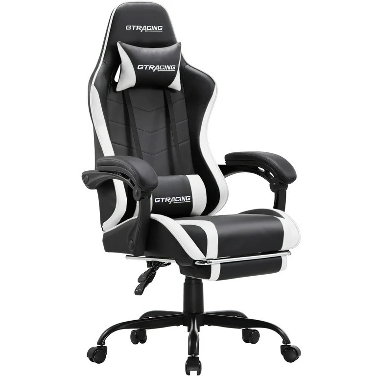 GTRACING Ergonomic GTWD-200 Gaming Chair with Adjustable Pillows and Footrest, White | Walmart (US)