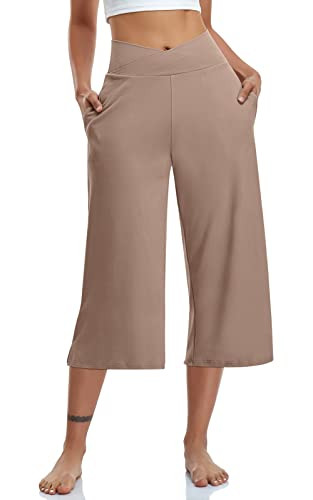 Amazon.com: TARSE Womens Casual Wide Leg Yoga Capris Plus Crossover High Waist Capri Pants Loose ... | Amazon (US)