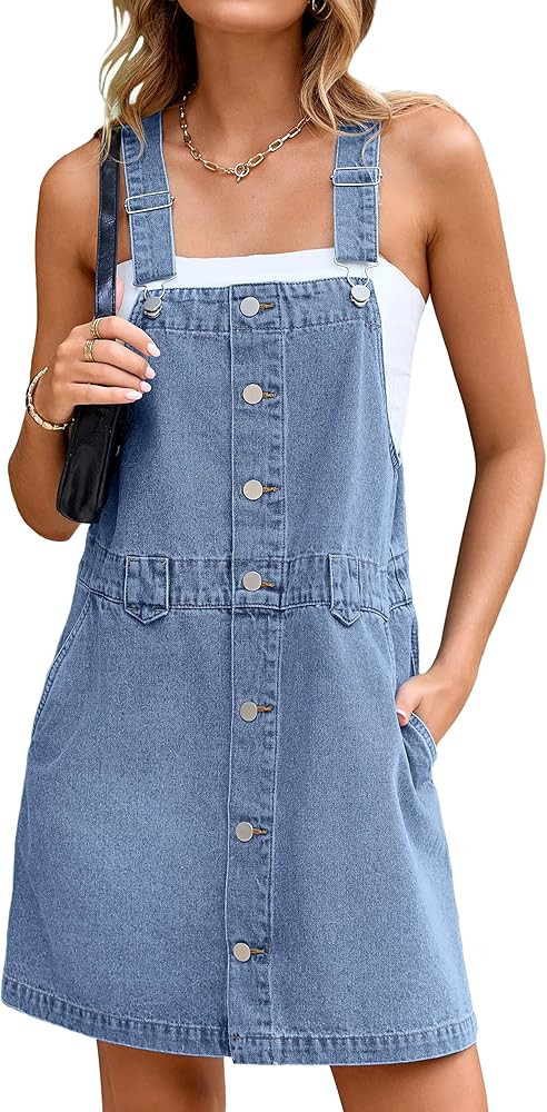 Glamaker Women's Denim Overall Dress Jean Sleeveless 2025 Mini Pinafore Casual Button Dress with ... | Amazon (US)
