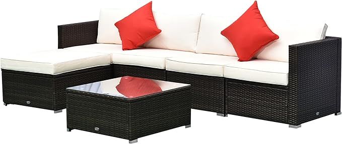 Outsunny 6 Piece Patio Furniture Set Outdoor Wicker Conversation Set All Weather PE Rattan Sectio... | Amazon (US)