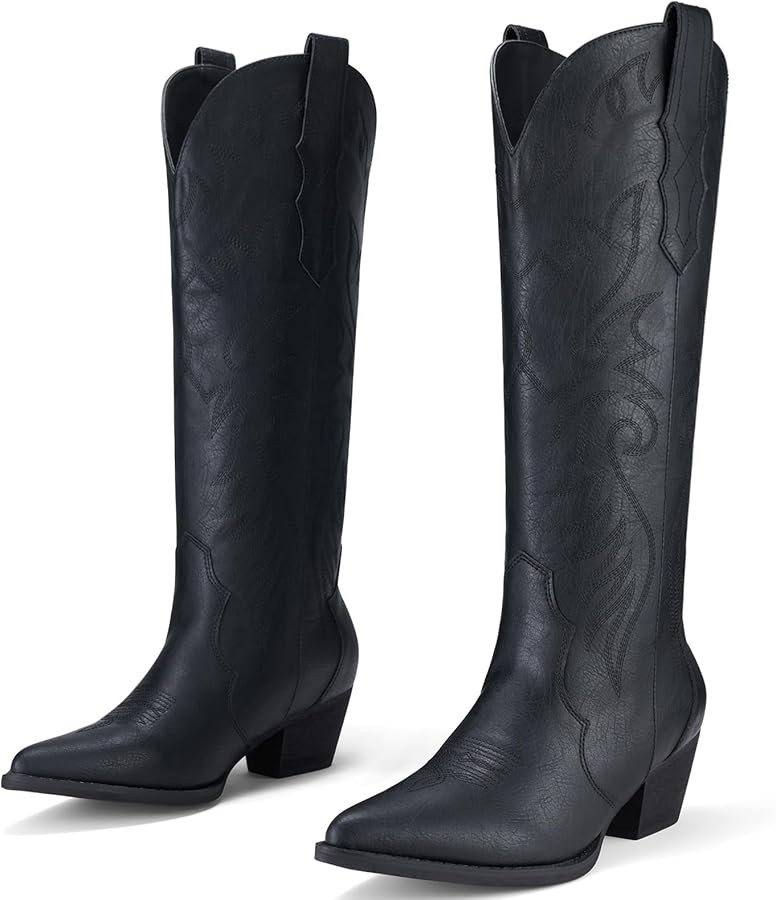 Cowboy Boots for Women Cowgirl Boots Embroidered Knee-High Western Boots Pointy Toe with Chunky H... | Amazon (US)