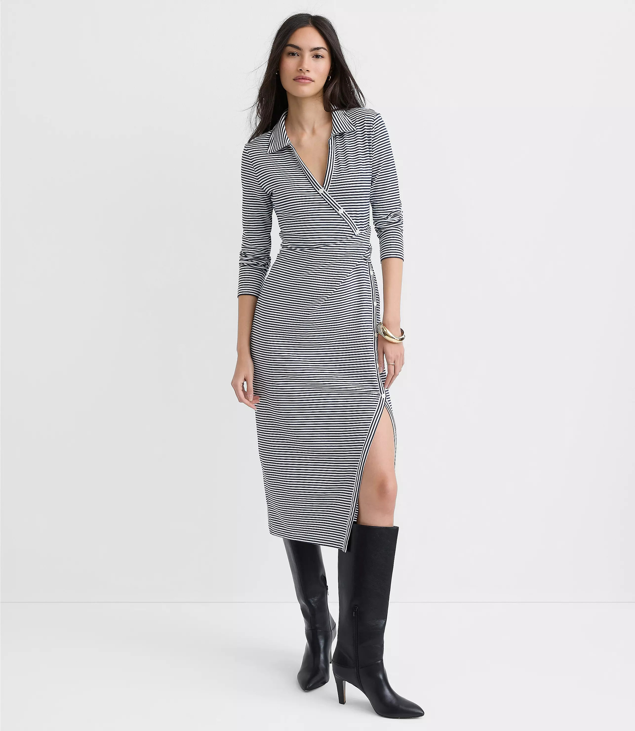 Striped Button Twist Midi Dress | LOFT