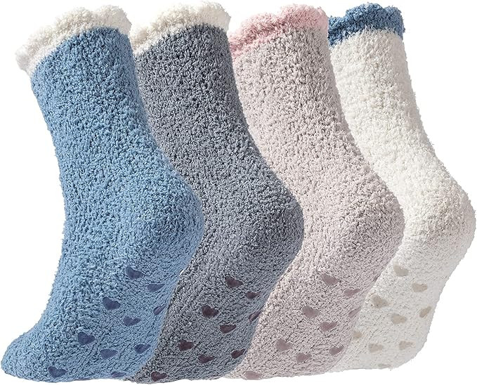 Women's Sherpa Anti-Skid Socks,Cozy Fuzzy Fleece-Lined Warm Socks with Silicone Grippers,Christma... | Amazon (US)