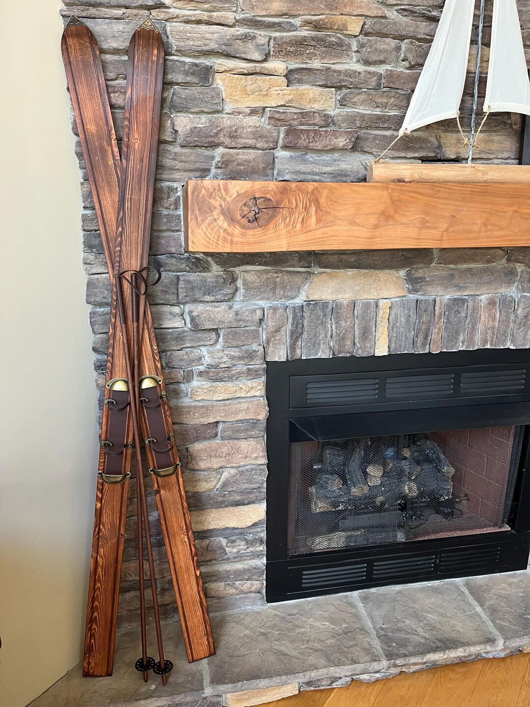 6ft decorative Wooden Snow Skis w/Poles - Select trim package | Etsy (US)