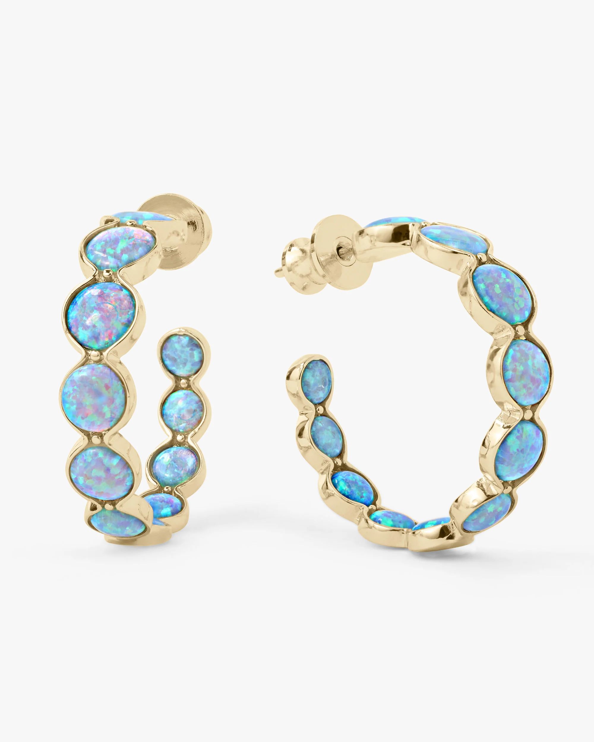 She's an Icon Blue Opal Hoops 1" - Gold|Blue Opal | Melinda Maria