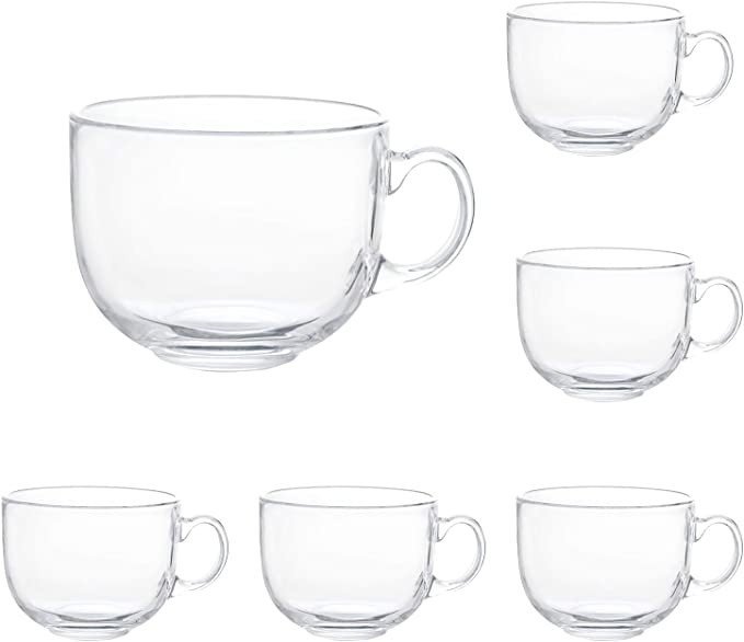 16oz Glass Jumbo Mugs With Handle For Coffee, Tea, Soup,Clear Drinking Cup,Set of 6 | Amazon (US)