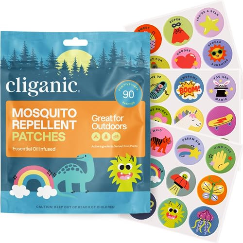 Cliganic Mosquito Repellent Stickers (90 Pack) - Positive Vibes Patches for Kids, Natural DEET-Free, Essential Oil Infused | Amazon (US)