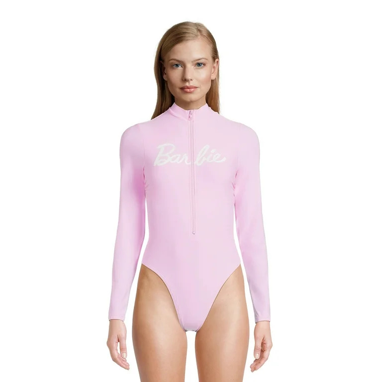 Barbie ™ Women's Long Sleeve High Leg Rash Guard One Piece Swimsuit, Sizes XS-XXL | Walmart (US)
