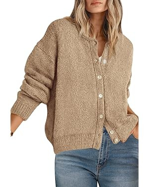PRETTYGARDEN Long Sleeve Crewneck Button Down Womens Sweaters Fall Open Front Chunky Cardigan Swe... | Amazon (US)