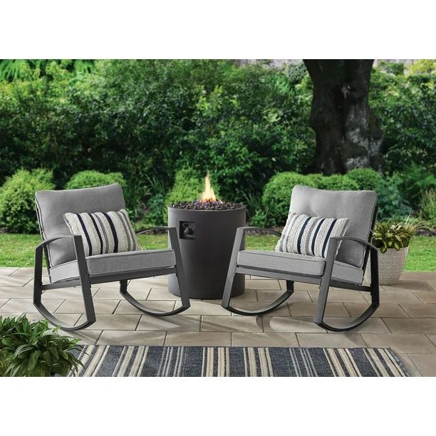 Mainstays Asher Springs 2-Piece Steel Cushioned Rocking Chair Set Grey Olefin fabric - Walmart.co... | Walmart (US)