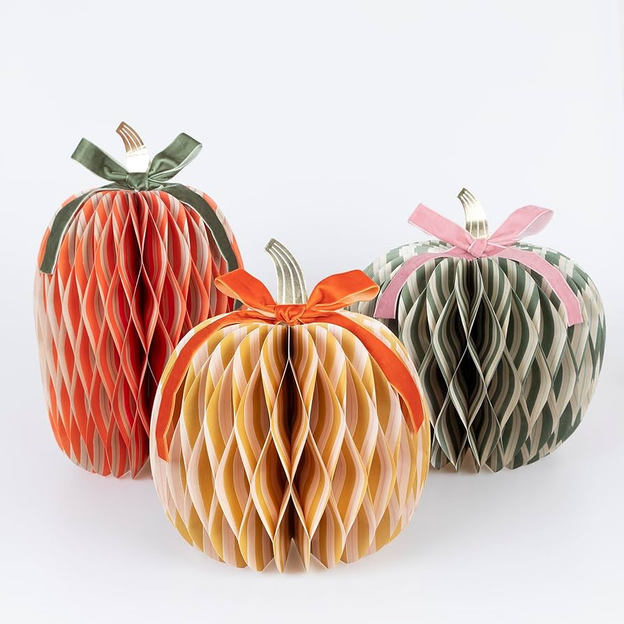 Meri Meri Fall Stripe Paper Honeycomb Pumpkins (Pack of 3), Thanksgiving Decorations, Three Sizes... | Amazon (US)