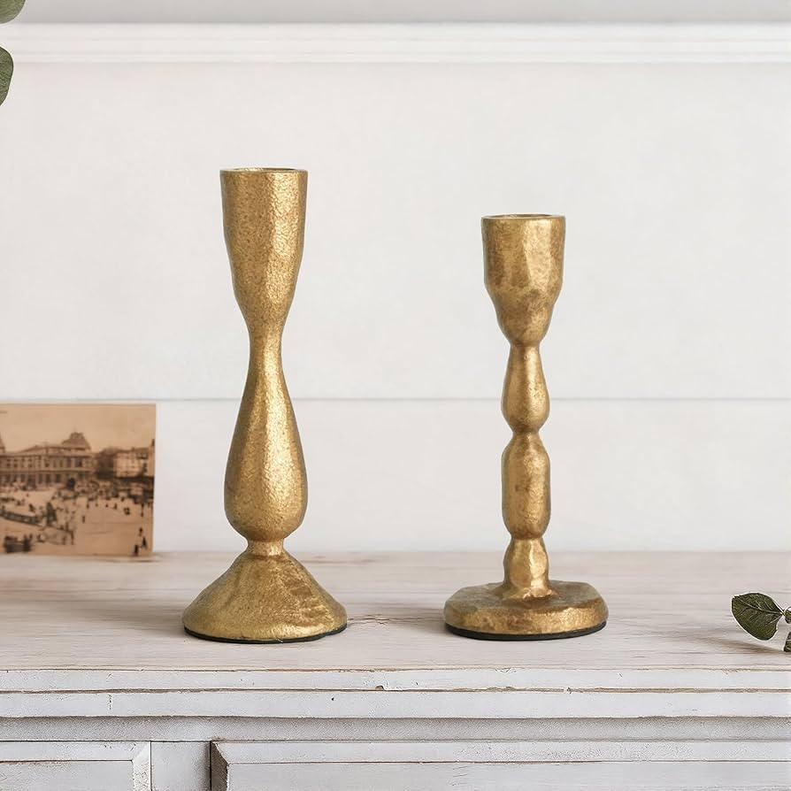 Antique Brass Taper Candle Holders Set of 2 Vintage Iron Gold Candlestick Holder for Centerpiece ... | Amazon (US)