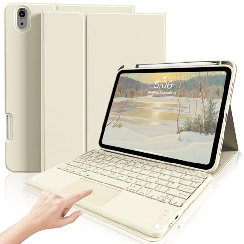 kenke for iPad 11/10th Gen Case with Keyboard 11/10.9 inch 2025 A16/2022, Detachable Wireless Bluetooth with Left Side Pencil Holder, Multi-Touch Trackpad Square Gray Keycaps (Cream | Amazon (US)