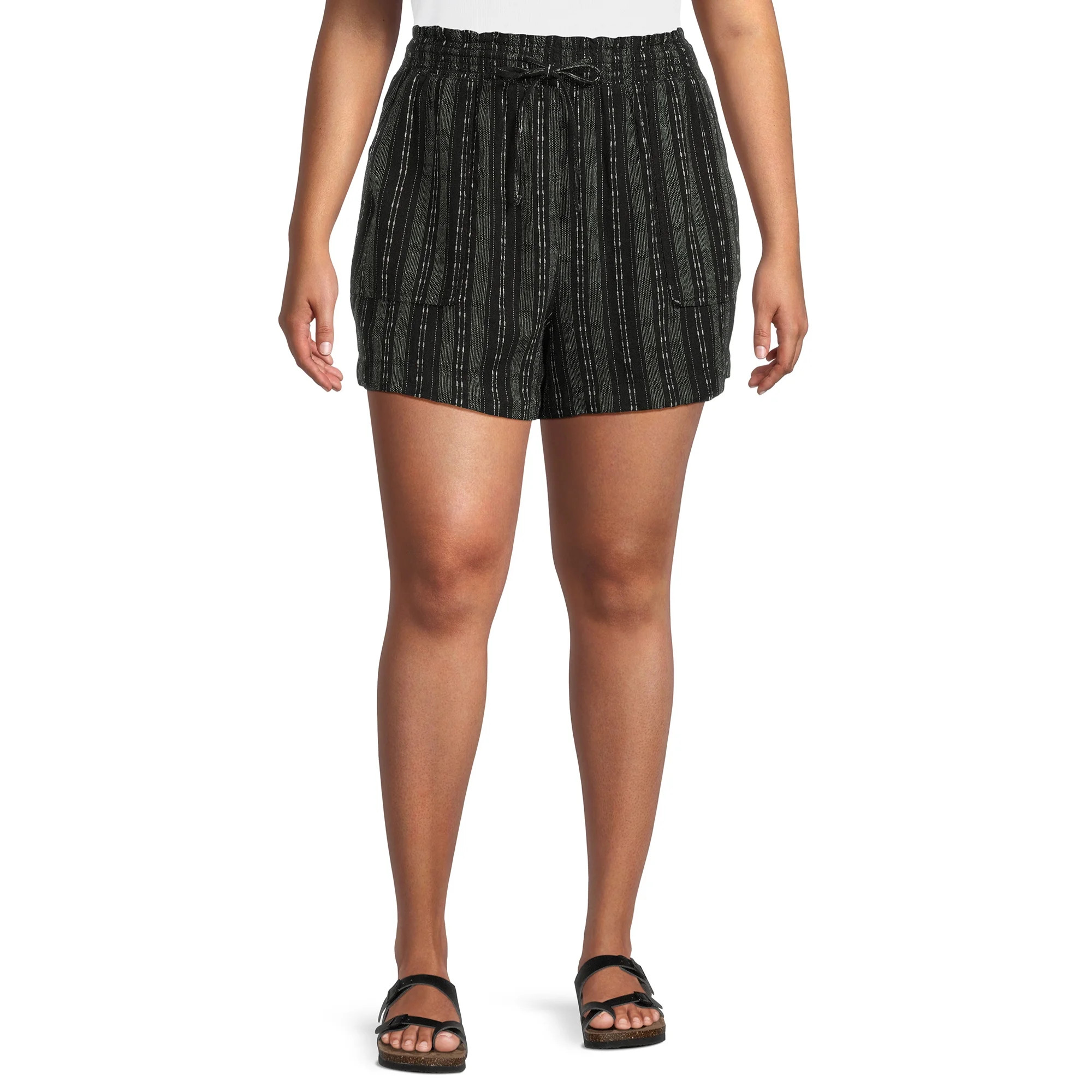 Time and Tru Women's Linen Blend Shorts with Smocked Waist, Sizes XS-XXXL | Walmart (US)
