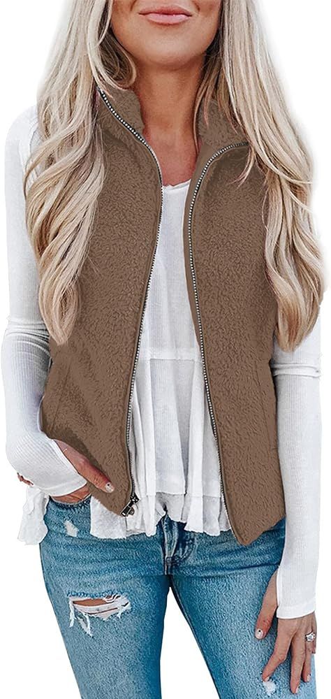 LOMON Womens Fuzzy Sherpa Fleece Jacket Lightweight Vest Cozy Sleeveless Cardigan Zipper Waistcoa... | Amazon (US)