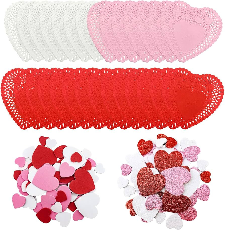 100 Pcs Valentine Heart Doilies and 156 Pcs Foam Heart Stickers for Wedding Decoration Valentines... | Amazon (US)
