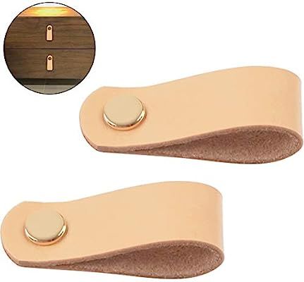 Creation Core 2Pcs Genuine Leather Drawer Pulls Wardrobe Cabinet Knobs with Screw(Golden Copper H... | Amazon (US)