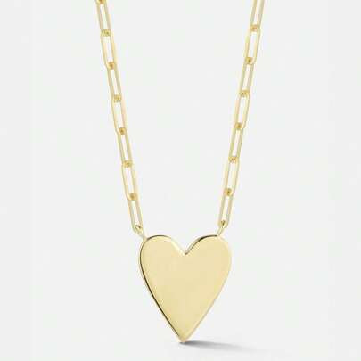 Livello Jewelry 14K Gold Plated 925 Sterling Silver Big Heart Pendant Paperclip Chain Necklace For Women And Girls | SHEIN