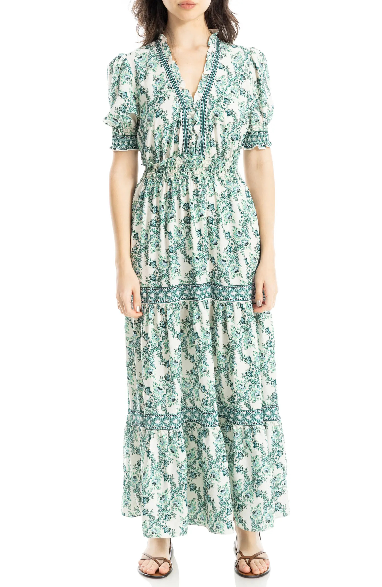Floral Short Sleeve Tiered Maxi Dress | Nordstrom Rack