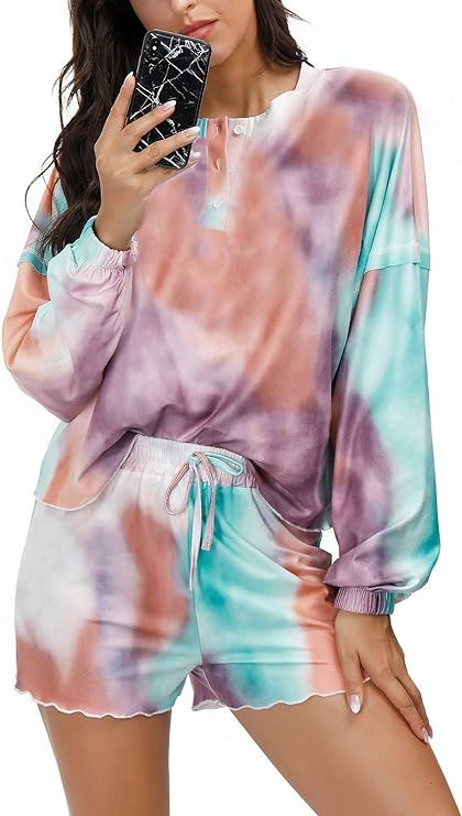 MisSealed Women's Tie Dye Pajama Sets Sleeveless Tees and Shorts Lounge Sleepwear Pj Set | Amazon (US)