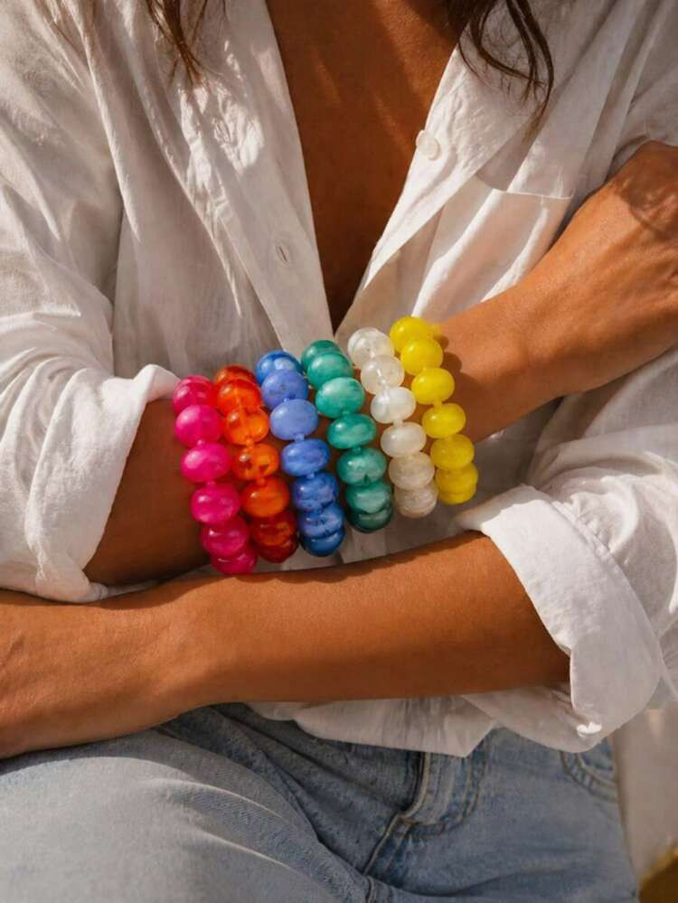 1pc Fashionable Luxury Bohemian Vacation Style Colorful Acrylic Beaded Bracelet Women's Jewelry, ... | SHEIN