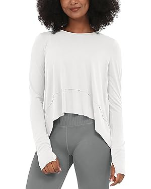 ODODOS Long Sleeve Tee for Women with Thumb Hole Athletic Gym Workout Crop Tops Yoga Shirts | Amazon (US)