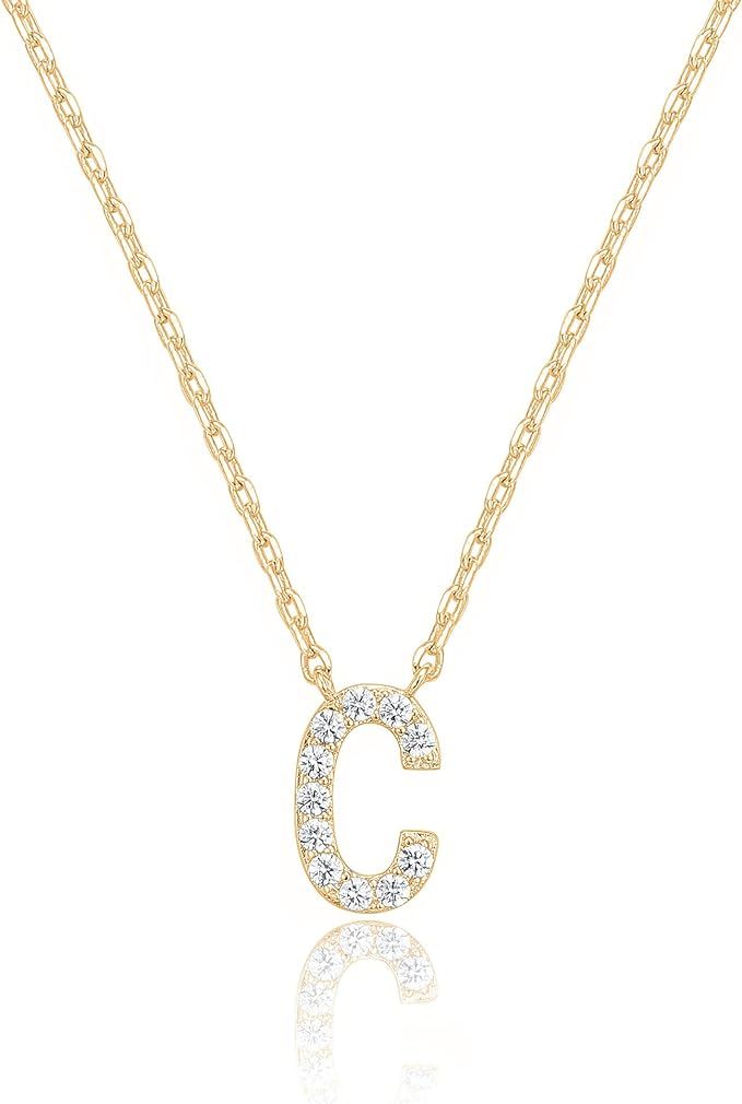 PAVOI 14K White Gold Plated Cubic Zirconia Initial Necklace | Letter Dainty Necklaces for Women | Amazon (US)