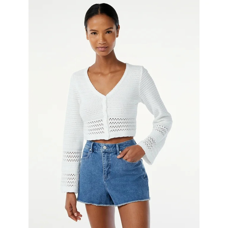 Scoop Women's Crochet Crop Sweater - Walmart.com | Walmart (US)