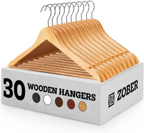 Wooden Hangers - 30 Pack, Heavy Duty, Non Slip Wood Hangers for Coats, Jackets, Suits, & Pants - ... | Amazon (US)